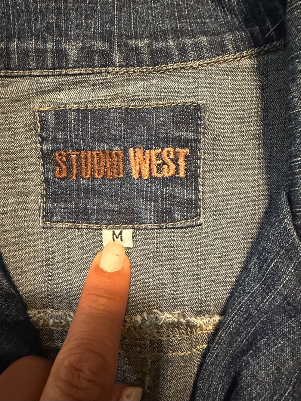 Studio West Dark Blue Denim Jacket with Beaded Pocket Fringe